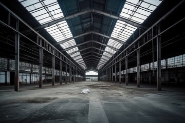 Obraz premium an empty warehouse with abundant natural light pouring in through the windows and skylight. Generative AI
