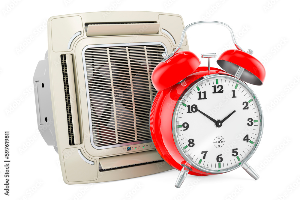 Poster ceiling cassette unit, indoor unit of air condition with alarm clock, 3d rendering