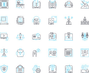 Teaching elements linear icons set. Curriculum, Pedagogy, Classroom, Instruction, Methodology, Assessment, Learning line vector and concept signs. Resources,Differentiation,Engagement Generative AI