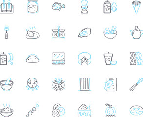 Tableware linear icons set. Plate, Bowl, Glass, Mug, Spoon, Fork, Knife line vector and concept signs. Saucer,Cup,Platter outline illustrations Generative AI