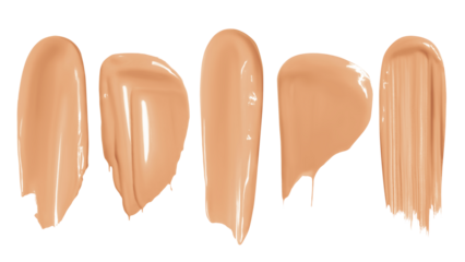 Set of different strokes of face foundation in light beige color. Isolated  PNG