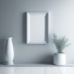 interior of a white room with mockup frame