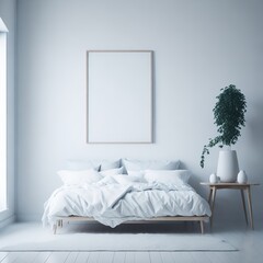 interior of a white bedroom with mockup frame