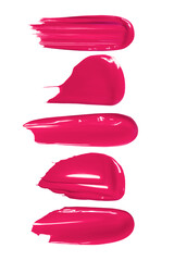 Set of different strokes of lipstick, lip gloss, paint, pink color. Isolated  PNG