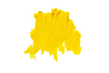 Smudged texture of paint, cream, clay, yellow on a white background.