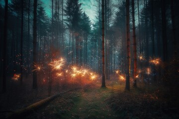 fireworks in the woods