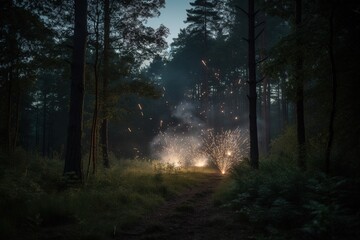 Fototapeta na wymiar fireworks in the woods