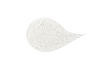 A beautiful flowing smeared drop of transparent gel texture. on a white background.