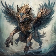 Fantasy powerful winged wolf.
Generative AI 