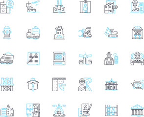 Structural engineering linear icons set. Stability, Analysis, Design, Foundation, Load, Reinforcement, Span line vector and concept signs. Tension,Flexure,Beam outline illustrations Generative AI