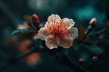 Close-up Blossom with Trees in Moody Color Style.Generative AI illustration