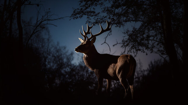 Deer silhouette at night. Wildlife Animal. Generative AI