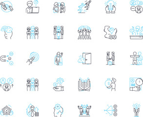 Public engagement linear icons set. Dialogue, Collaboration, Consultation, Interaction, Communication, Inclusion, Empowerment line vector and concept signs. Generative AI