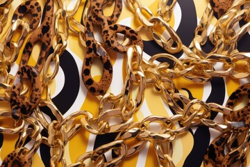 shiny gold chains arranged on a contrasting yellow and black background. Generative AI