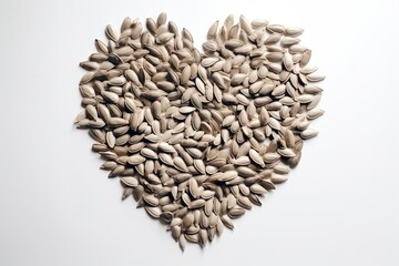 Sunflower seeds in a heart shape on a white background - generative ai