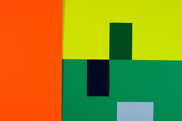 Colorful paper background. Minimal geometric pattern.  Flat lay, top view.