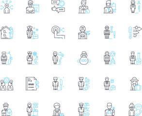 Self-promotion linear icons set. brand, image, marketing, nerking, advertising, reputation, visibility line vector and concept signs. promotion,exposure,success outline illustrations Generative AI