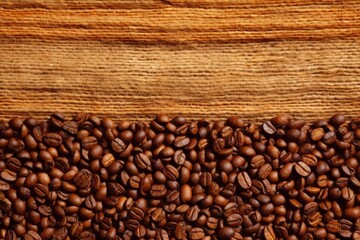 Fototapeta premium close-up view of coffee beans on a rustic wooden background. Generative AI