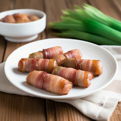 Vegetable rolls wrapped in bacon
