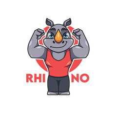 Rhino doing weight lifting exercise. Rhino cartoon character illustration. rhino mascot logo.