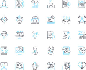 Social advertising linear icons set. Engagement, Awareness, Targeting, Reach, Conversion, Analytics, Viral line vector and concept signs. Amplification,Credibility,Visibility outline Generative AI