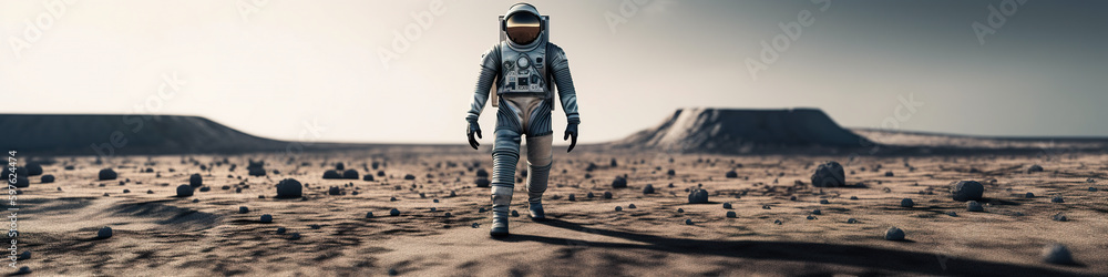 Aufkleber a man in a space suit walking across a desert. ai generative image