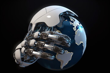 Ai Taking over the world: Robot Holding Globe Ai Generated - Generative Ai