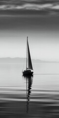 Fototapeta premium white image of a lone sailboat on a calm sea. AI generative
