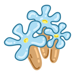 marine blue flowers with actin and corals. Cartoon