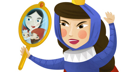 cartoon scene with queen or princess on white background illustration