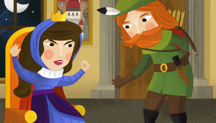 cartoon scene princess hunter in the castle illustration  artistic painting styleartistic painting style