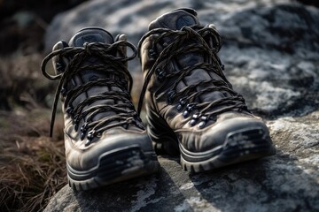 Hiking trekking shoes. Generative AI.