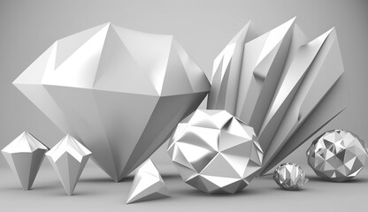 Stylish White Background with Diamonds. 3d rendering. Generative AI