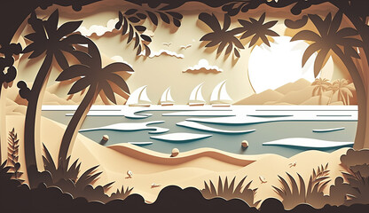Sunkissed Shore A Illustration of a Tranquil beach. Generative AI