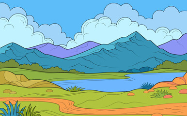 Colorful mountain landscape vector illustration