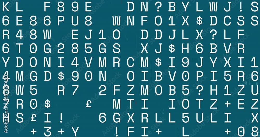 Poster animation of looping numbers, letters symbols over computer language and binary codes