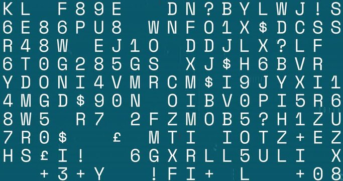Animation of looping numbers, letters symbols over computer language and binary codes