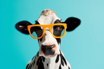 character sunglasses head cow cute portrait colourful face animal funny. Generative AI.