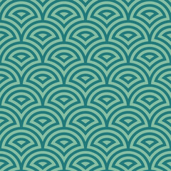 Scale Structure Traditional Asian Seamless Pattern Vector Turquoise Abstract Background. Fashionable Korean Fabric Textile Print Repetitive Graphic Motif Green Abstraction. Endless Geometric Ornament