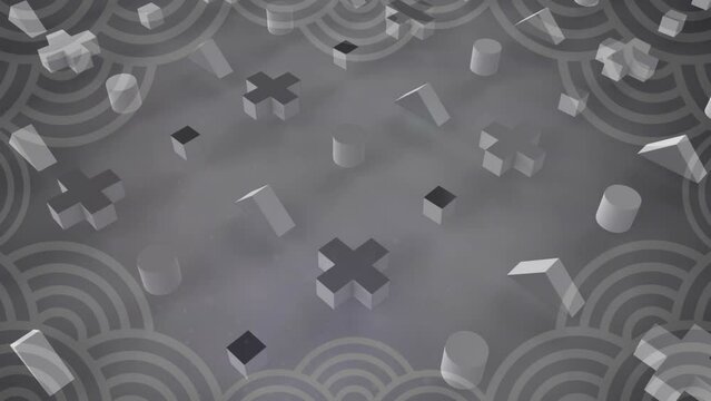 Animation of rows of shapes over grey pattern