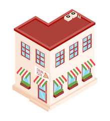 Isometric pizzeria facade