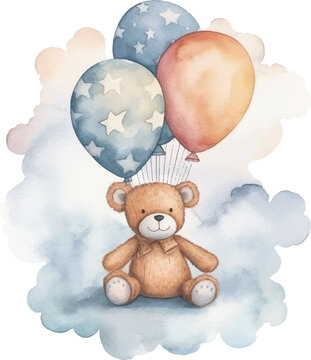 cute bear watercolor illustration