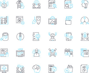 Fototapeta na wymiar Inventive strategy linear icons set. Innovation, Creativity, Ingenuity, Resourcefulness, Vision, Problem-solving, Entrepreneurship line vector and concept signs. Generative AI