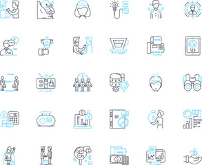 Fiscal realm linear icons set. Budget, Taxation, Debt, Revenue, Deficit, Inflation, Capital line vector and concept signs. Expenditure,Fraud,Auditing outline illustrations Generative AI