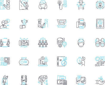 Fiscal realm linear icons set. Budget, Taxation, Debt, Revenue, Deficit, Inflation, Capital line vector and concept signs. Expenditure,Fraud,Auditing outline illustrations Generative AI