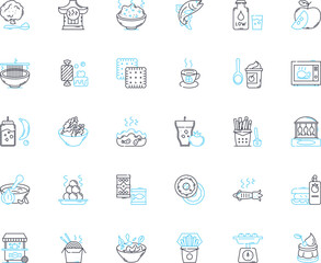 Hypermarket linear icons set. Convenience, Variety, Bargains, Retail, Offerings, Groceries, Savings line vector and concept signs. Superstore,Warehouse,Discounts outline illustrations Generative AI