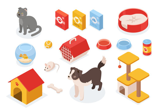 Isometric items for pets set
