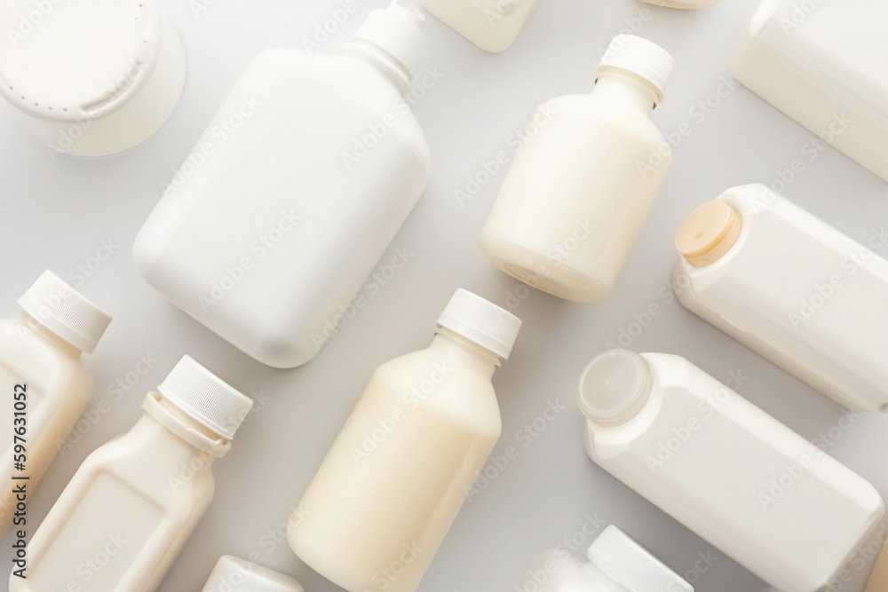 Poster a variety of bottles of different sizes and shapes. ai generative image