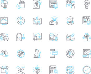 Ingenuity and resourcefulness linear icons set. Inventive, Creative, Innovative, Clever, Quick-witted, Adaptable, Versatile line vector and concept signs. Generative AI
