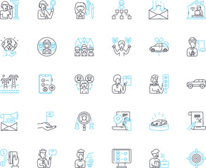 Employment strategy linear icons set. Recruitment, Retention, Talent, Culture, Succession, Diversity, Inclusion line vector and concept signs. Innovation,Engagement,Performance outline Generative AI